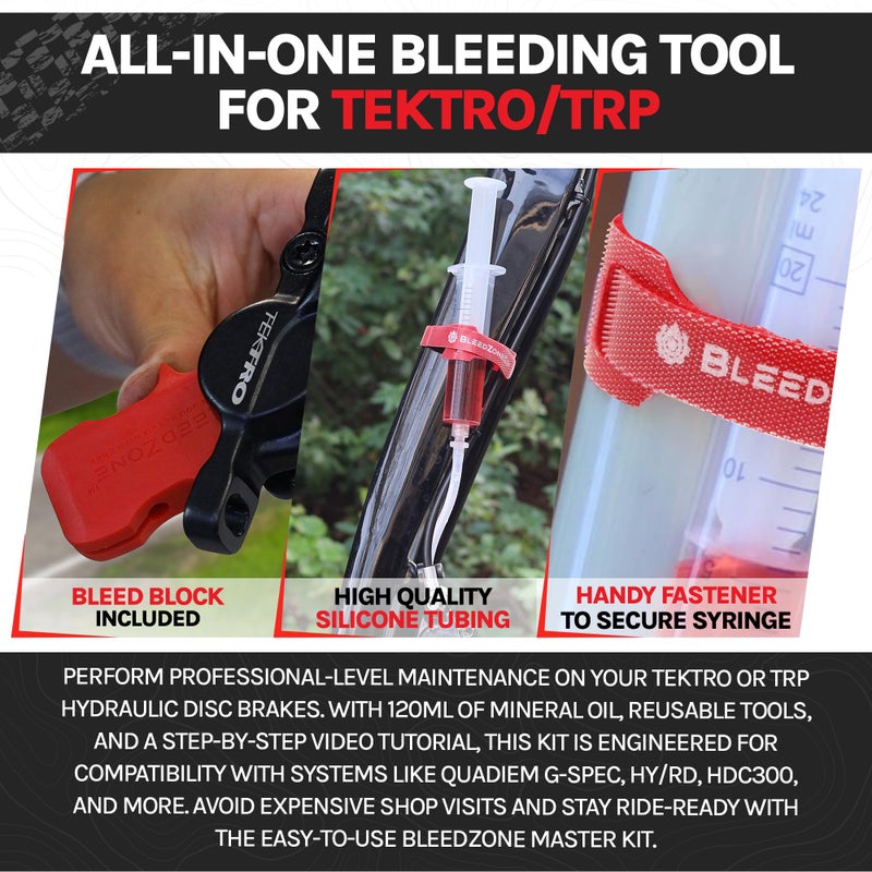 BleedZone - Master Bleed Kit Designed for Tektro TRP Hydraulic Brakes with 120ml Mineral Oil and Tools, Bleed Kit for TRP Brakes, Bike Brake Bleed Kit, Built for Tektro Hydraulic Brakes - Image 3